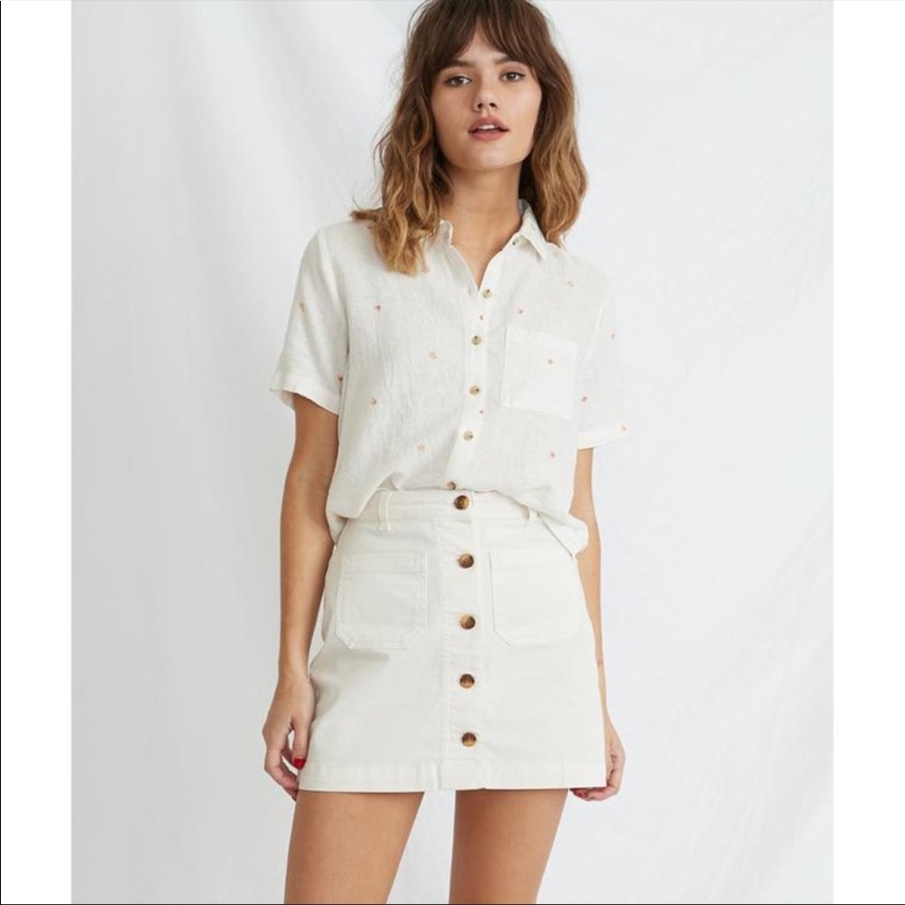 MARINE LAYER White Shelby Button Down Stretch Cotton Mini Skirt